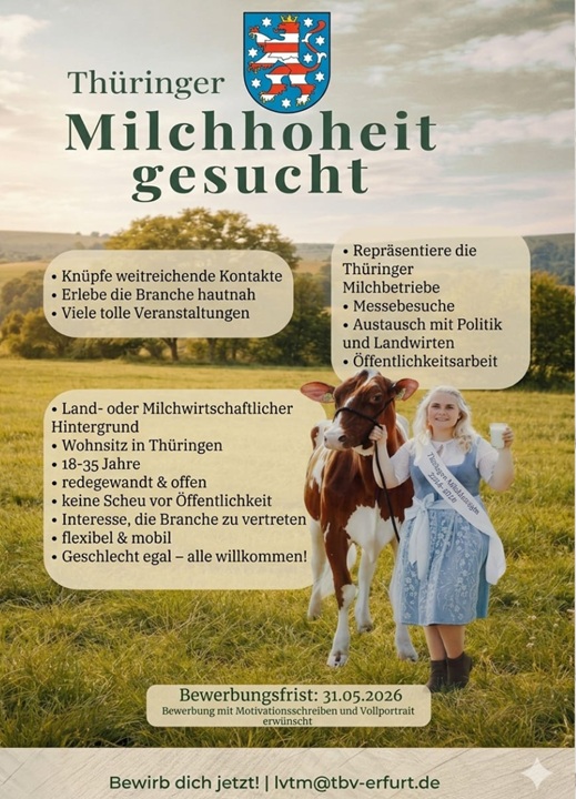 Thüringer Milchhoheit gesucht: Bewerbungsfrist endet am 31. Mai